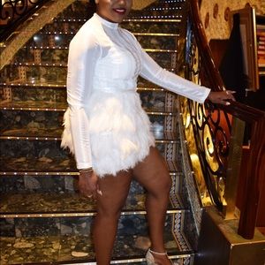 fawn white feather skirt bodycon dress